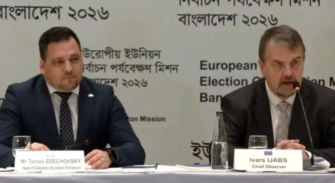 সংবাদ সম্মেলনে ইউরোপীয় ইউনিয়ন নির্বাচন পর্যবেক্ষণ মিশনের প্রতিনিধি দল