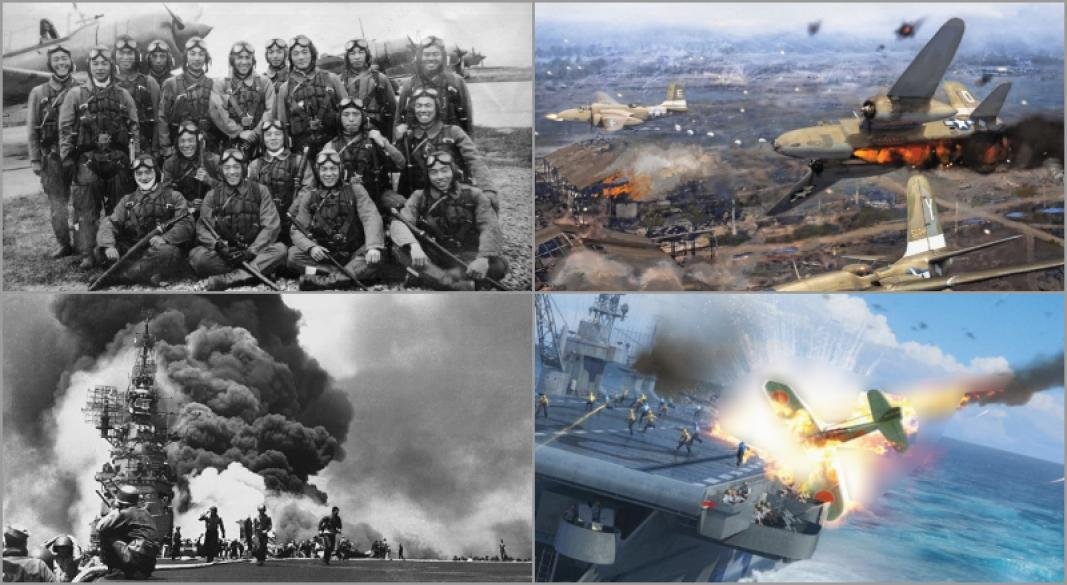 দ্বিতীয় বিশ্বযুদ্ধে জাপানের আত্মঘাতী বিমান হামলার দৃশ্য। ছবি: সংগৃহীত