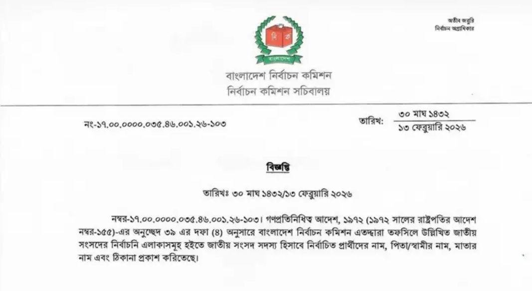 গণভোট ও নির্বাচিতদের গেজেট প্রকাশ