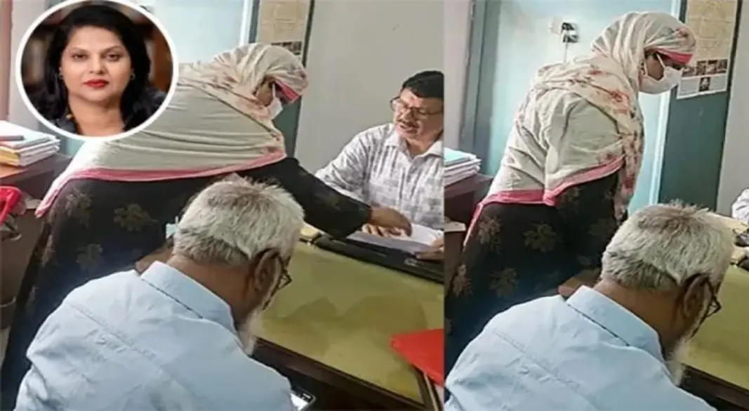 বোরকা ও মাস্ক পরে উত্তরখান ইউনিয়ন ভূমি অফিস পরিদর্শনে ঢাকার জেলা প্রশাসক ফরিদা খানম। ছবি: সংগৃহীত