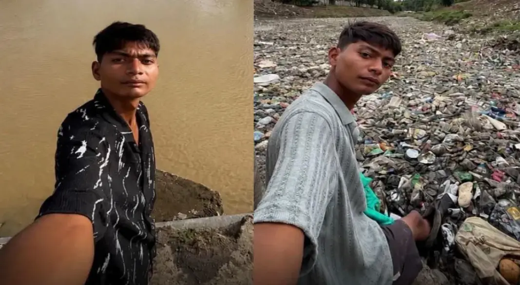 মধ্যপ্রদেশের ২০ বছর বয়সী সুরেন্দ্র সিং চৌধুরী নিজের উদ্যোগে দূষিত অজনার নদী পরিষ্কার করে আলোচনায় এসেছেন। ছবি: সংগৃহীত