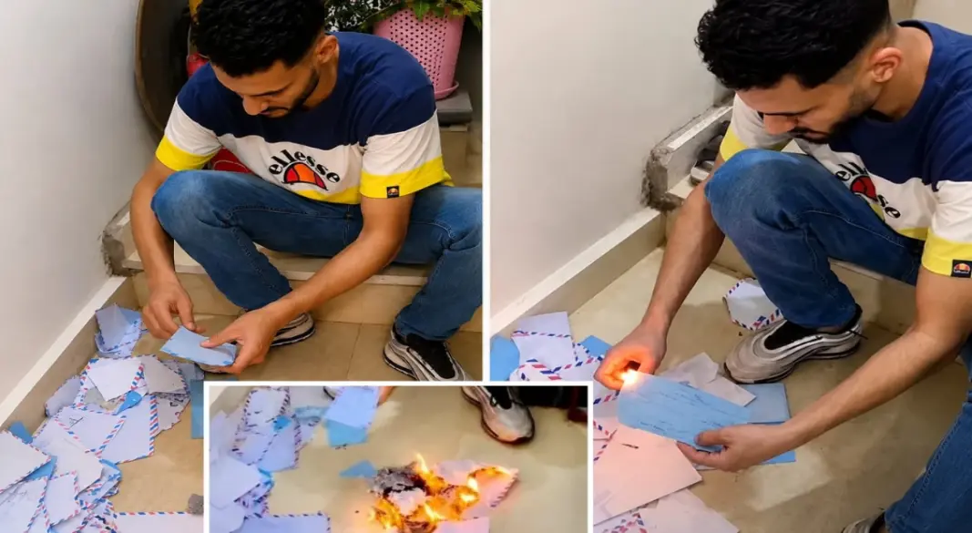 মিশরের ব্যবসায়ী মোহাম্মদ আল-সাক্কার মৃত্যুর পর বকেয়া ঋণের কাগজ ও প্রমিসরি নোট পুড়িয়ে দিচ্ছেন তাঁর ছেলে। ছবি: সংগৃহীত
