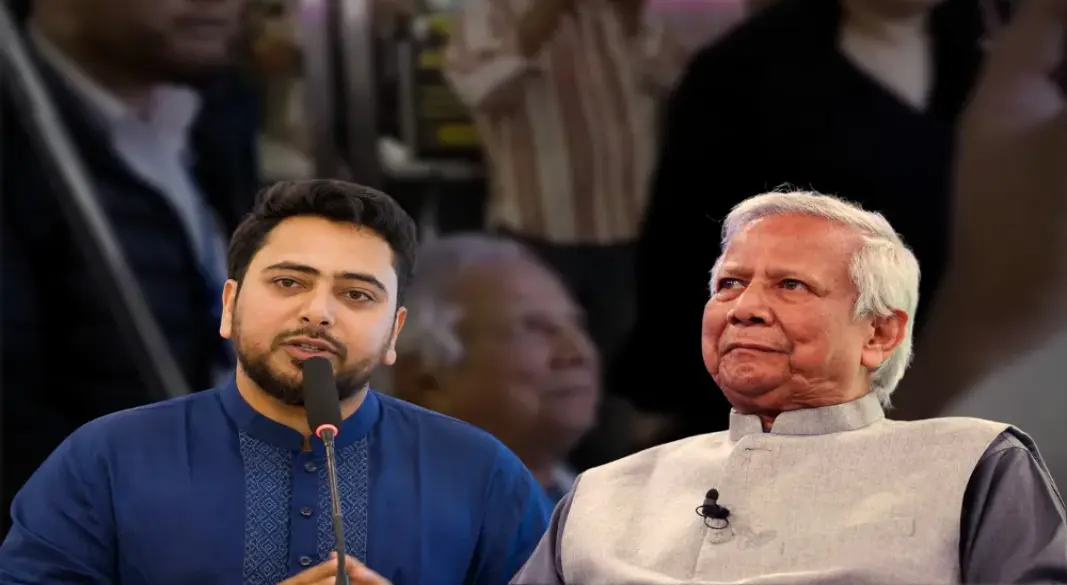 নিউইয়র্কে ড. মুহাম্মদ ইউনূসকে হেনস্তার তীব্র নিন্দা জানিয়ে আওয়ামী লীগের বিচারের দাবি জানিয়েছেন নাহিদ ইসলাম। গ্রাফিক্স: আমেরিকা বাংলা