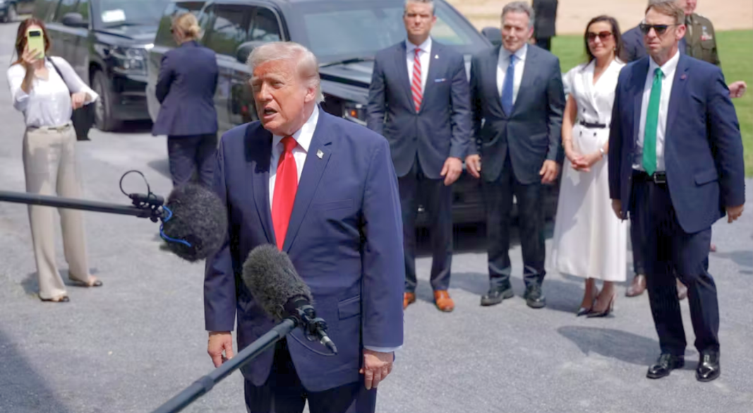 President Donald Trump speaks to the press