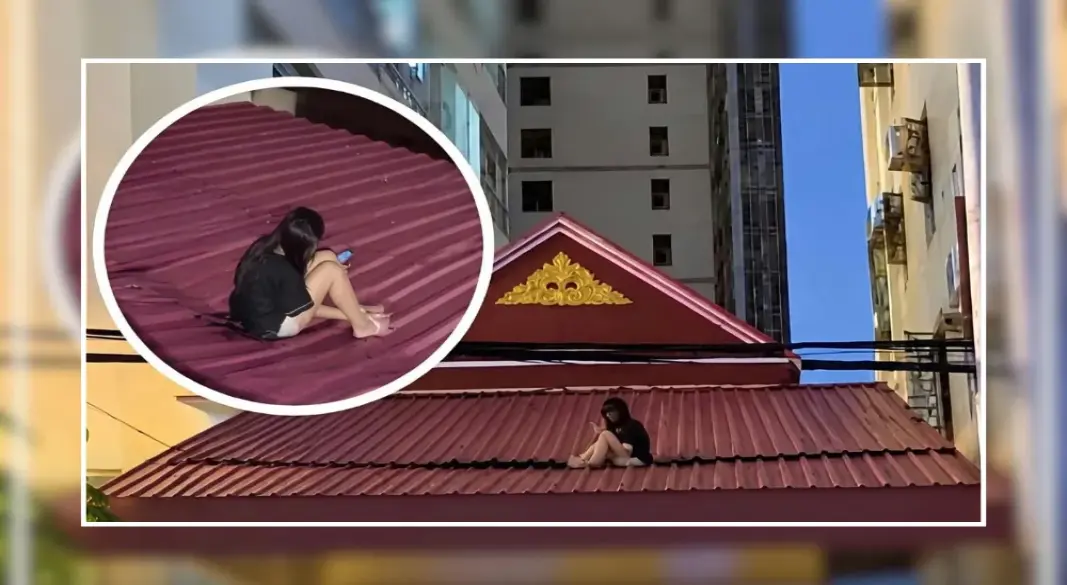 কম্বোডিয়ার সিহানুকভিলে আটতলা থেকে টিনের ছাদে পড়েও অলৌকিকভাবে বেঁচে যান এক নারী। ছবি: সংগৃহীত