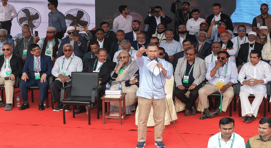 বরিশালে নির্বাচনি জনসভায় তারেক রহমান