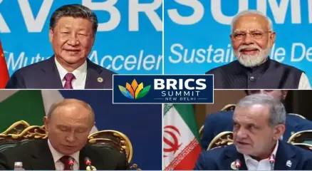 নয়াদিল্লিতে দুই দিনব্যাপী ব্রিকস শীর্ষ সম্মেলনের শেষ দিনে বৈঠকে বসেছেন সদস্য দেশগুলোর নেতারা। ছবি: সংগৃহীত