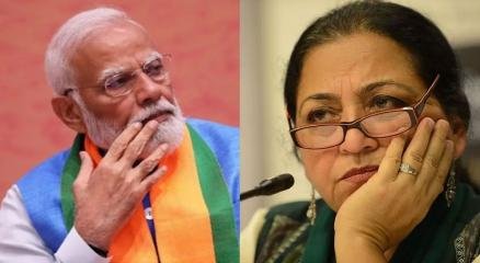 ভারতের প্রধানমন্ত্রী নরেন্দ্র মোদি ও হিন্দুত্ববাদী লেখিকা মধুপূর্ণিমা কিশওয়ার। ফাইল ছবি